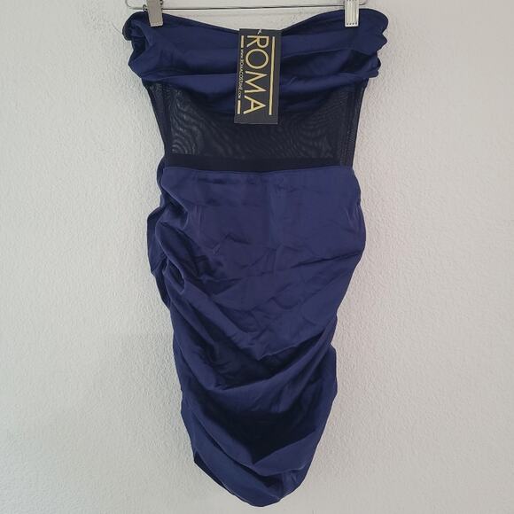 Roma Costumes Ruched Satin and Mesh Navy and Black Strapless Dress Size M NWT - Picture 3 of 7